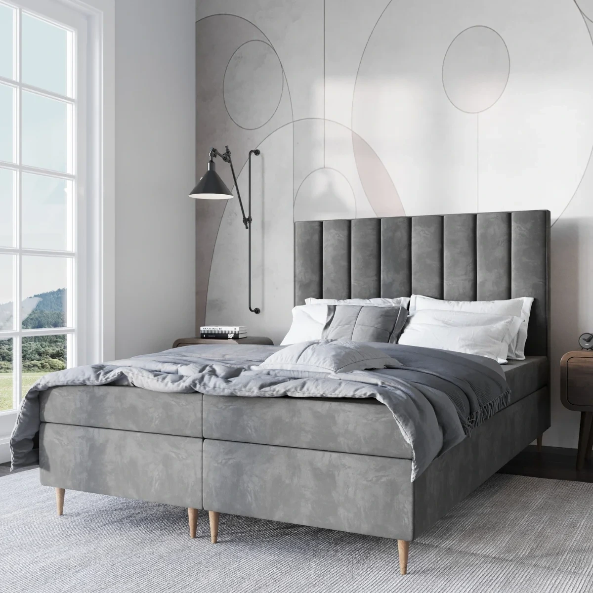 Łóżko 140x200 kontynentalne z pojemnikiem LILIBED | SekaMeble.pl