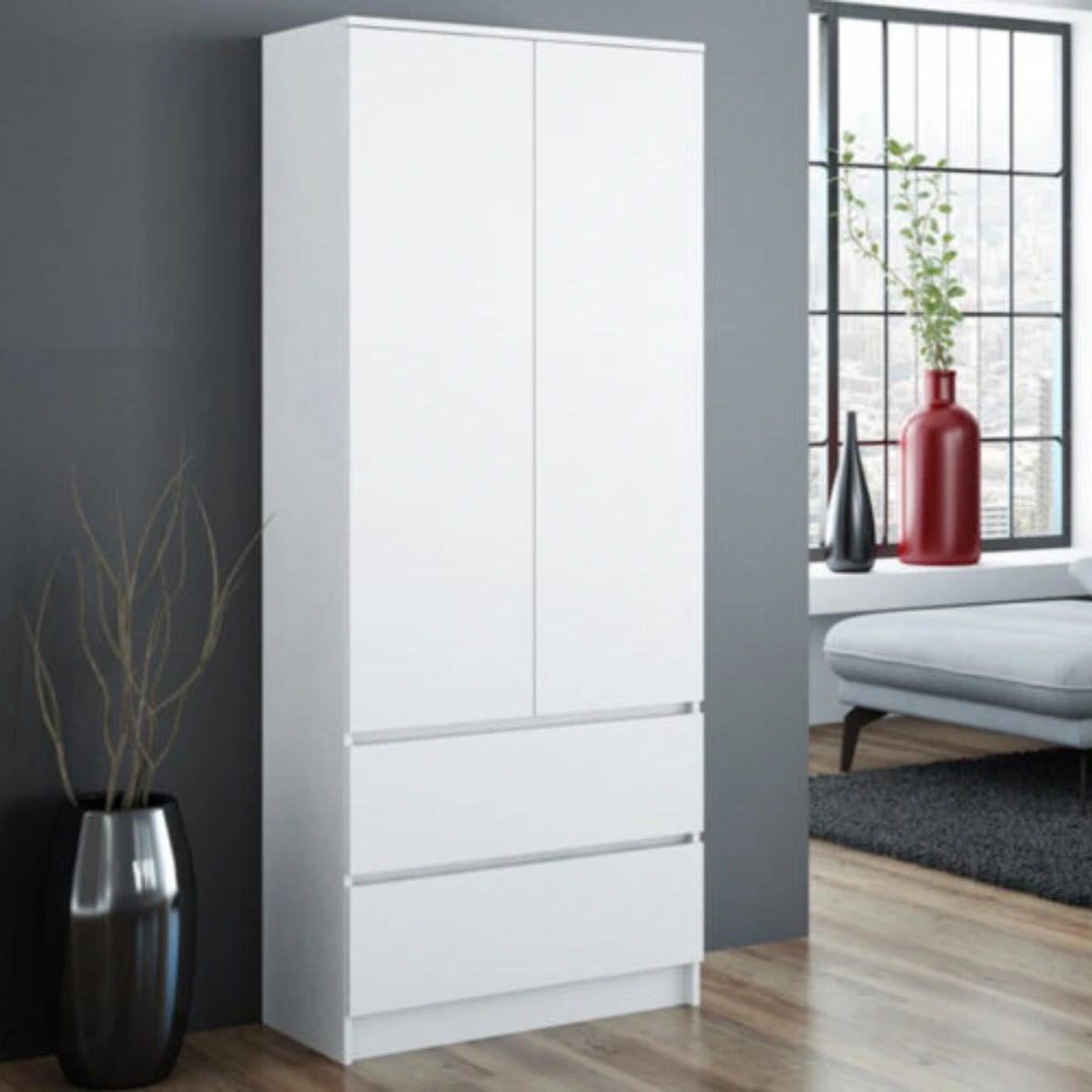 Biała szafa z szufladami RUVIA 90cm -1