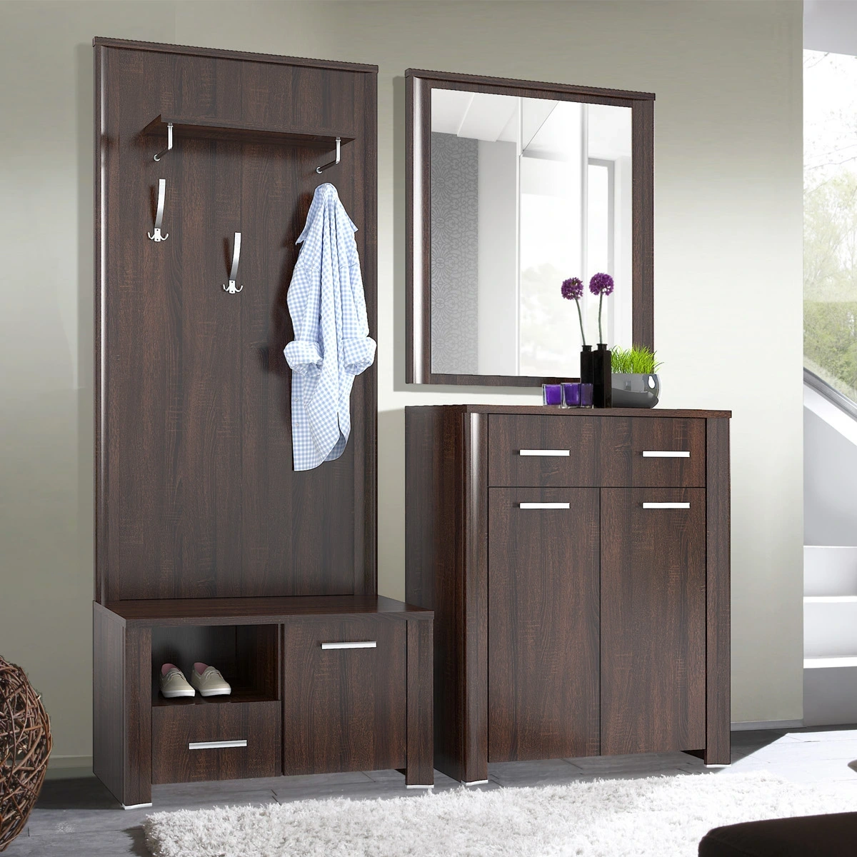 Drewniana garderoba z lustrem NELI