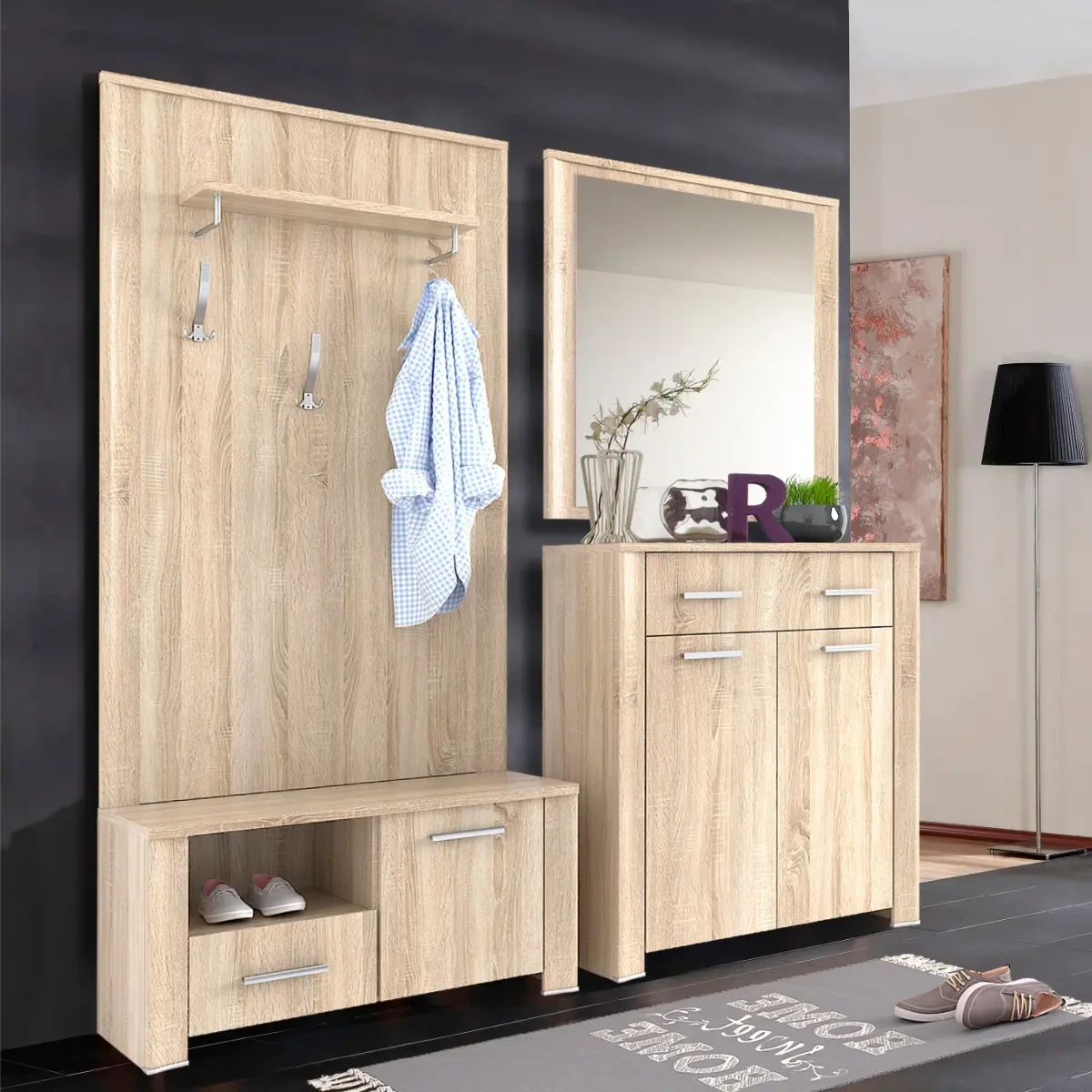 Drewniana garderoba z lustrem NELI 1