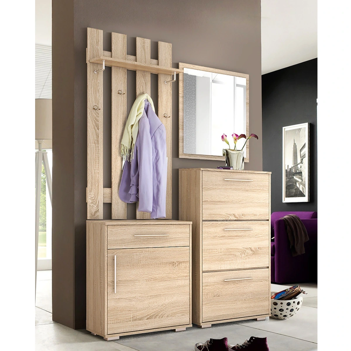 Drewniana garderoba z lustrem SAVONA II Sonoma