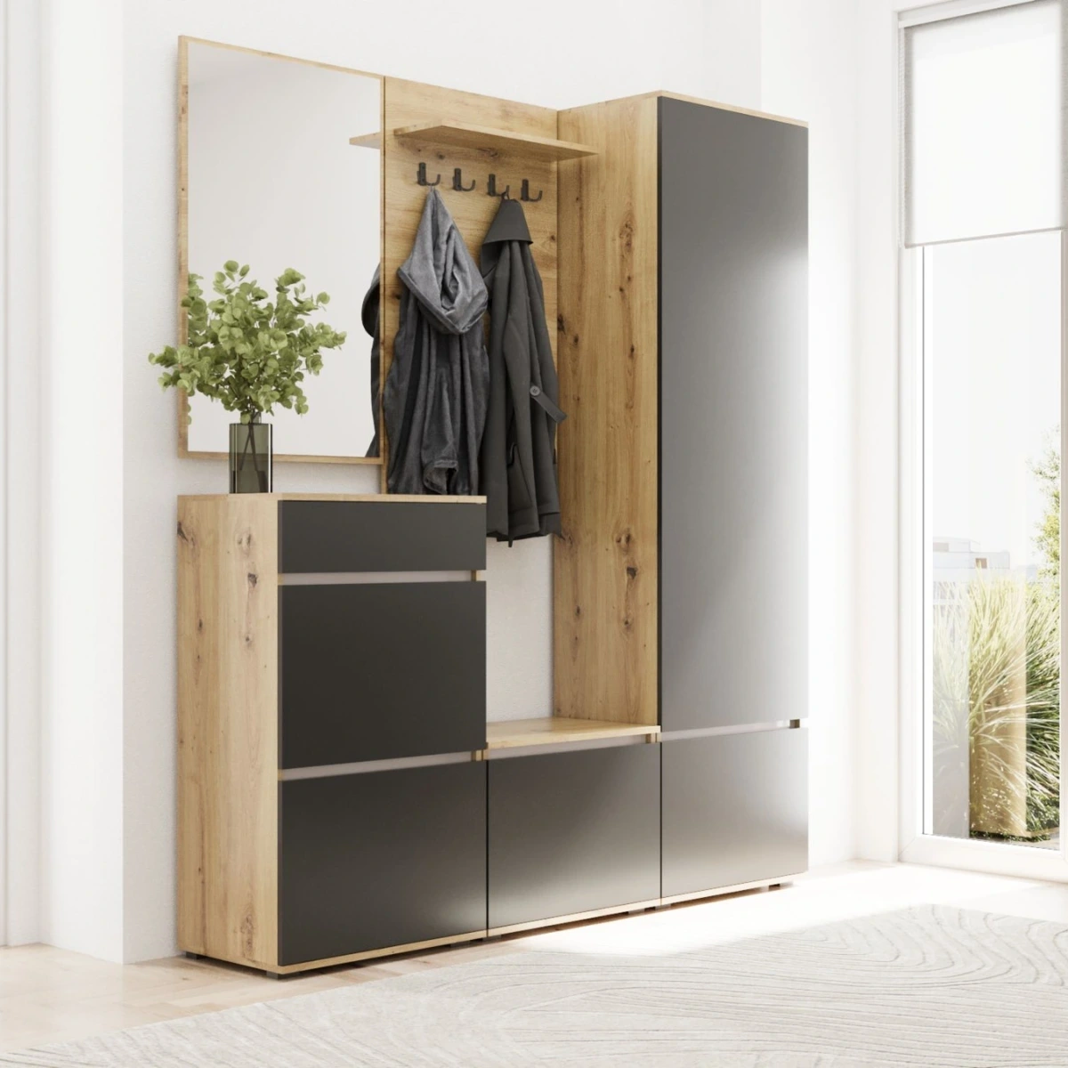 Nowoczesna garderoba z lustrem do przedpokoju CORTEN I