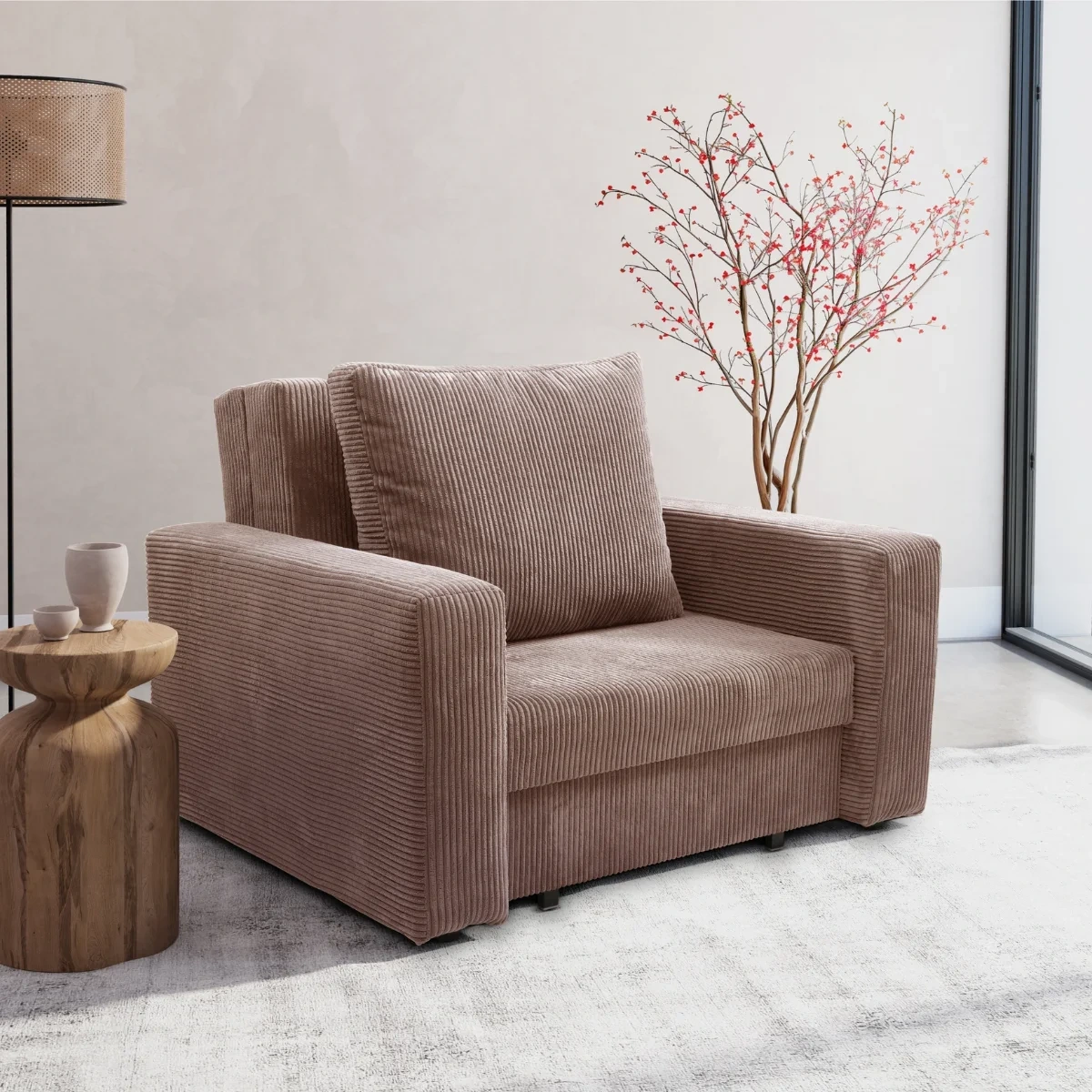 Rozkładana sofa jednoosobowa w kolorze lawendowym