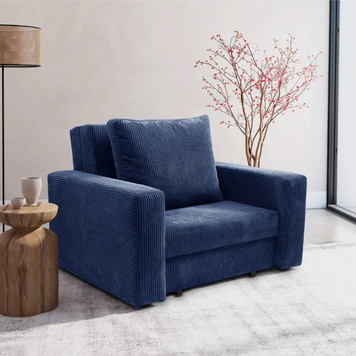 Sofa jednoosobowa do salonu w kolorze granatowym Sofa jednoosobowa do salonu w kolorze granatowym
