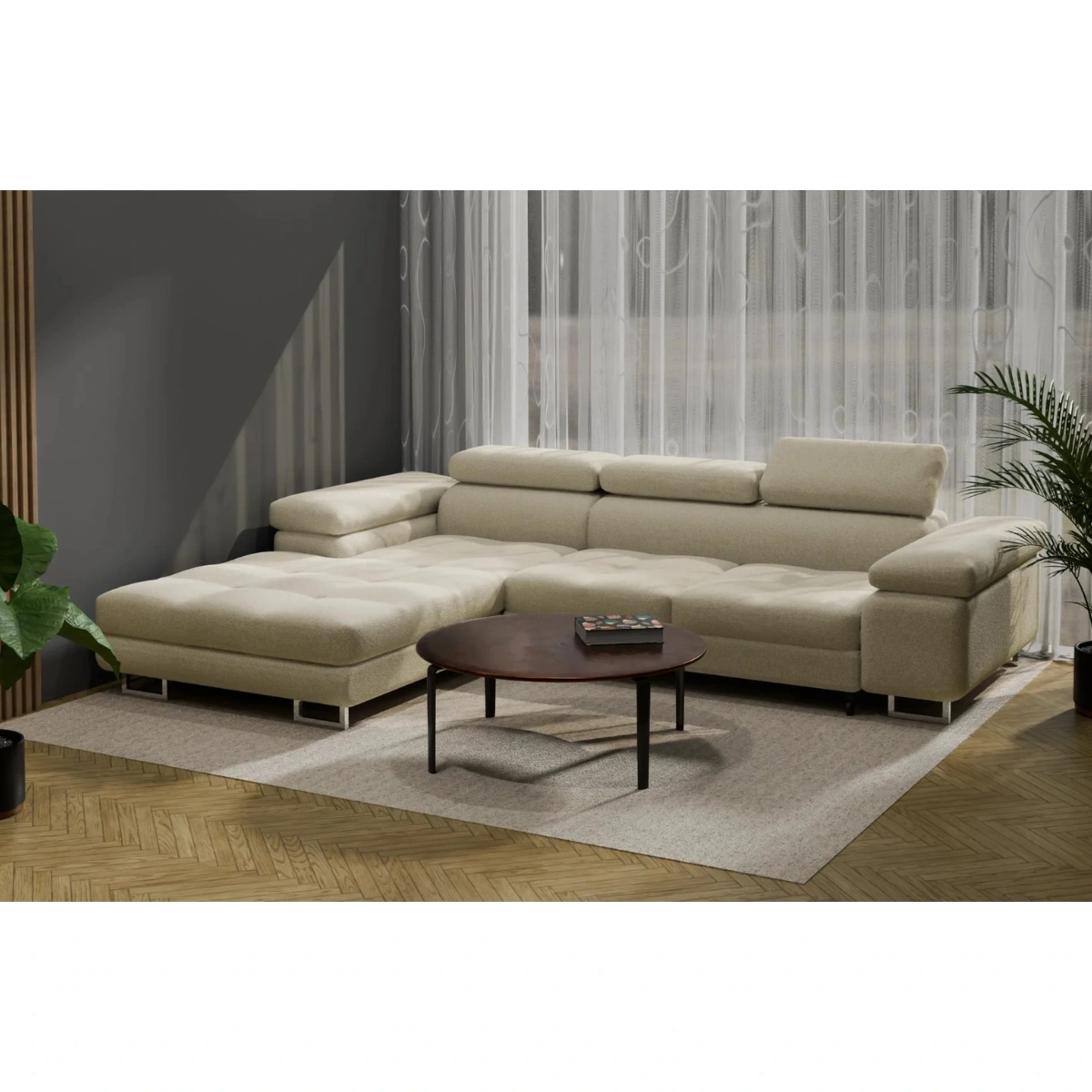 Narożnik z funkcją spania codziennego CARLOS (Kolor obicia: Quelle 100 Czarny - Strona narożnika: Lewa)